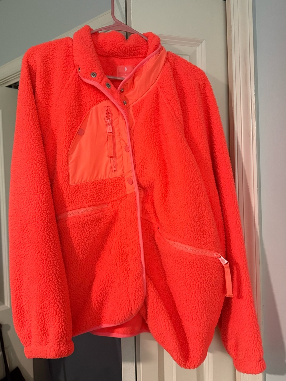 Free People FP Movement Hit The Slopes Fleece Jacket Coral Sherpa Size XL